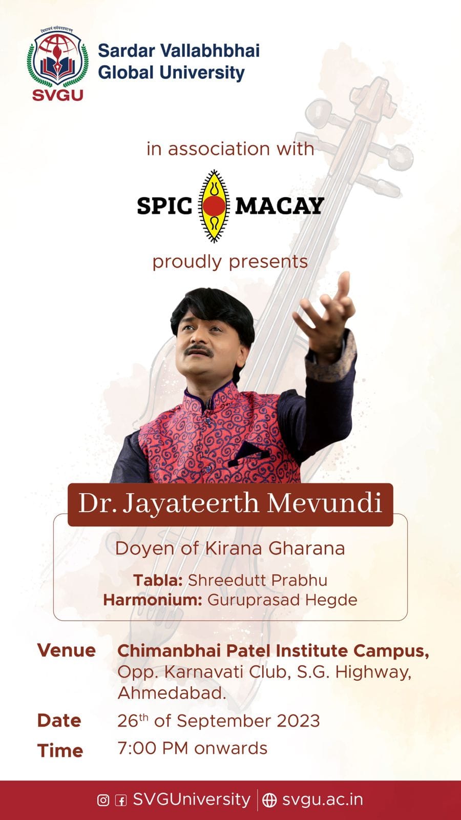 SPIC MACAY Event - Classical Recital by Dr. Jayateerth Mevundi